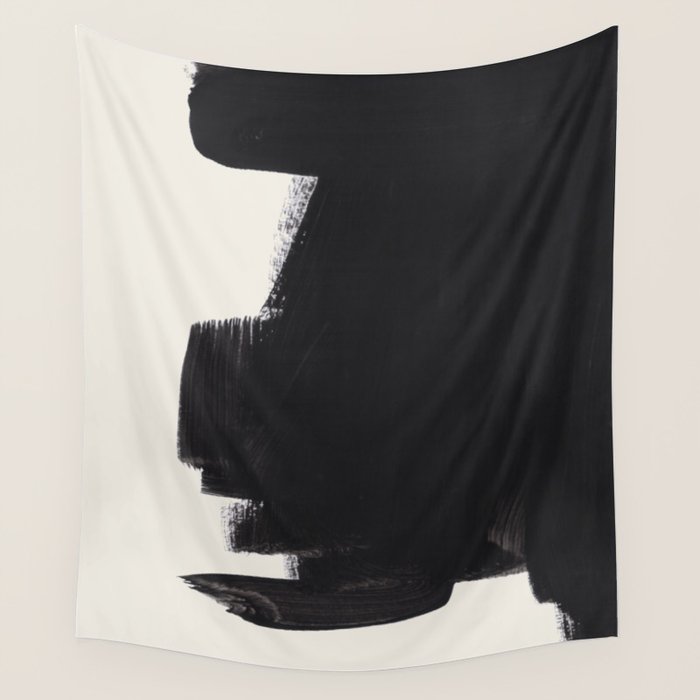 Mid Century Modern Minimalist Abstract Art Brush Strokes Black & White Ink Art Colorfield Wall Tapestry Gallery Image 4