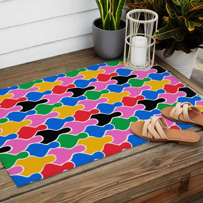 Colorful diverse people crowd art pattern Outdoor Rug Gallery Image 2