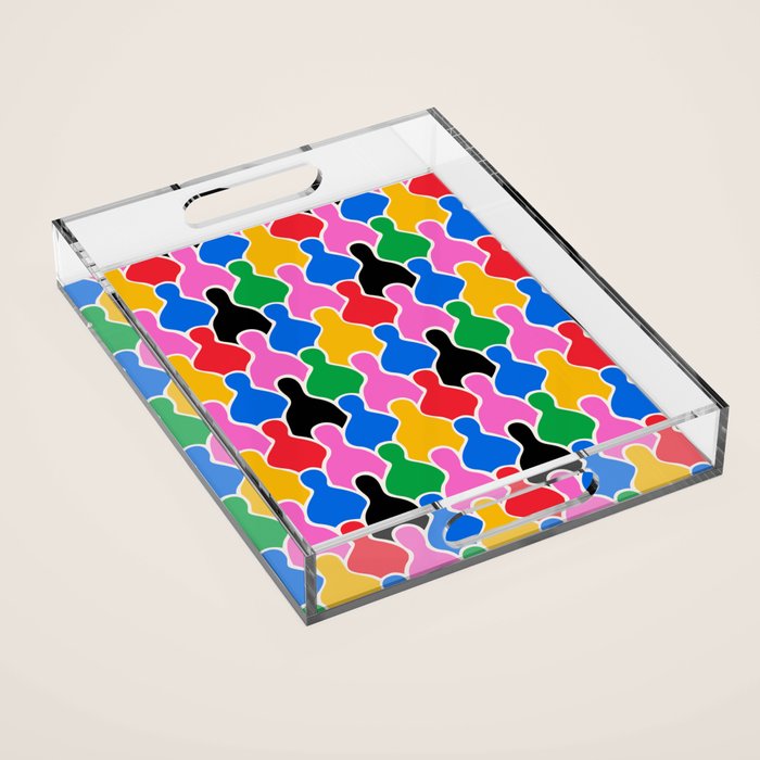 Colorful diverse people crowd art pattern Acrylic Tray Gallery Image 1