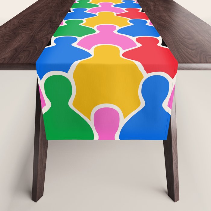 Colorful diverse people crowd art pattern Table Runner Gallery Image 1