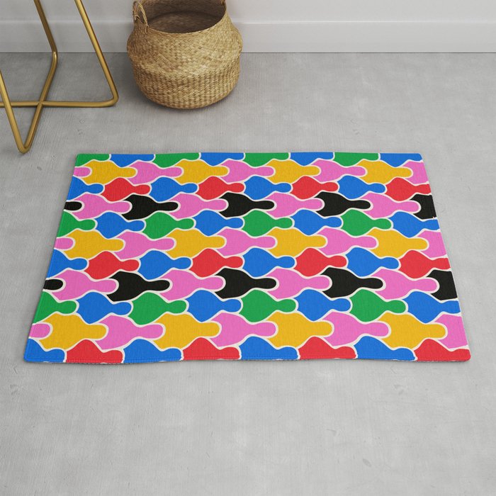 Colorful diverse people crowd art pattern Rug Gallery Image 1
