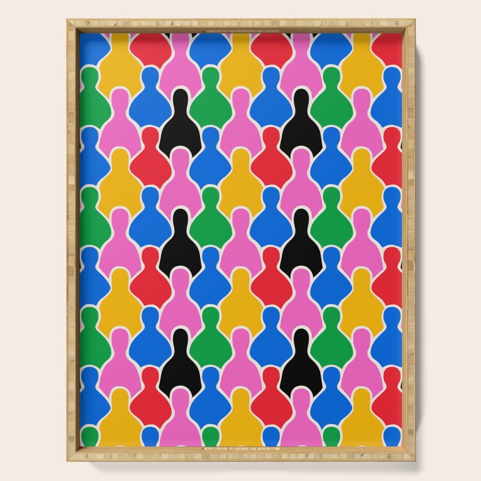 Colorful diverse people crowd art pattern Serving Tray Gallery Image 1