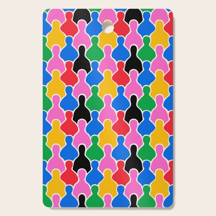 Colorful diverse people crowd art pattern Cutting Board Gallery Image 1