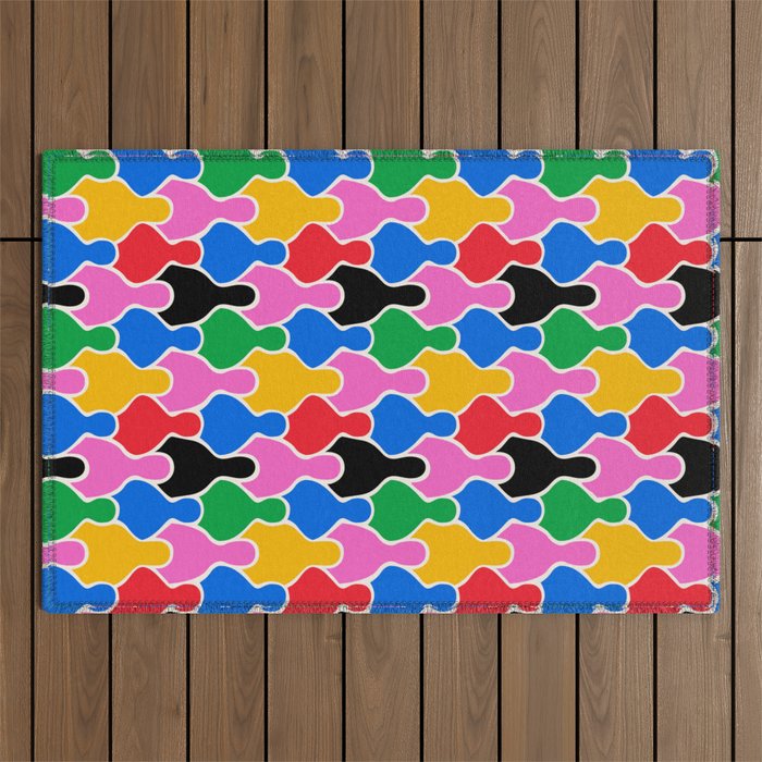Colorful diverse people crowd art pattern Outdoor Rug Gallery Image 1