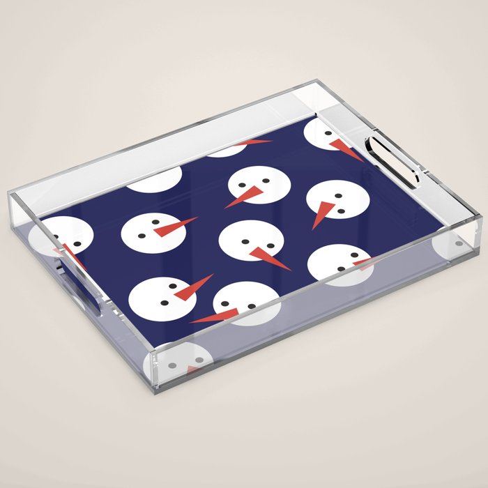 Snowmen pattern on dark Acrylic Tray Gallery Image 1