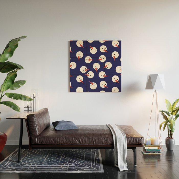 Snowmen pattern on dark Wood Wall Art Gallery Image 2