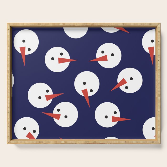 Snowmen pattern on dark Serving Tray Gallery Image 1