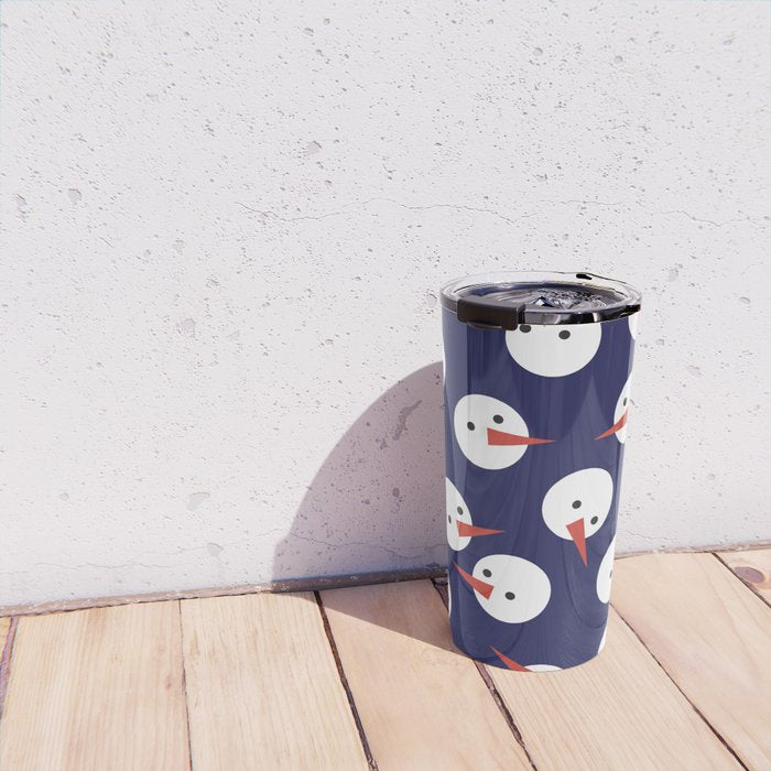 Snowmen pattern on dark Travel Mug Gallery Image 4