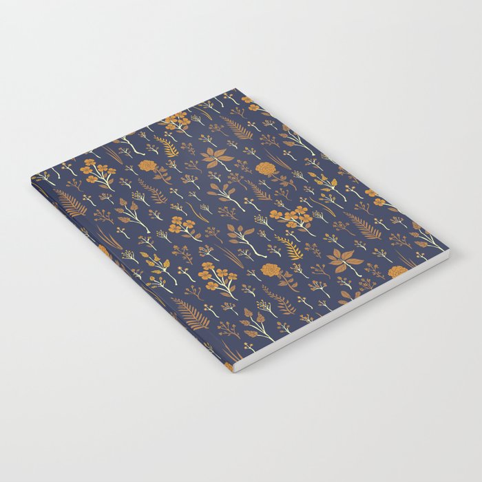 Navy Blue & Mustard Yellow Floral Pattern Notebook Gallery Image 1