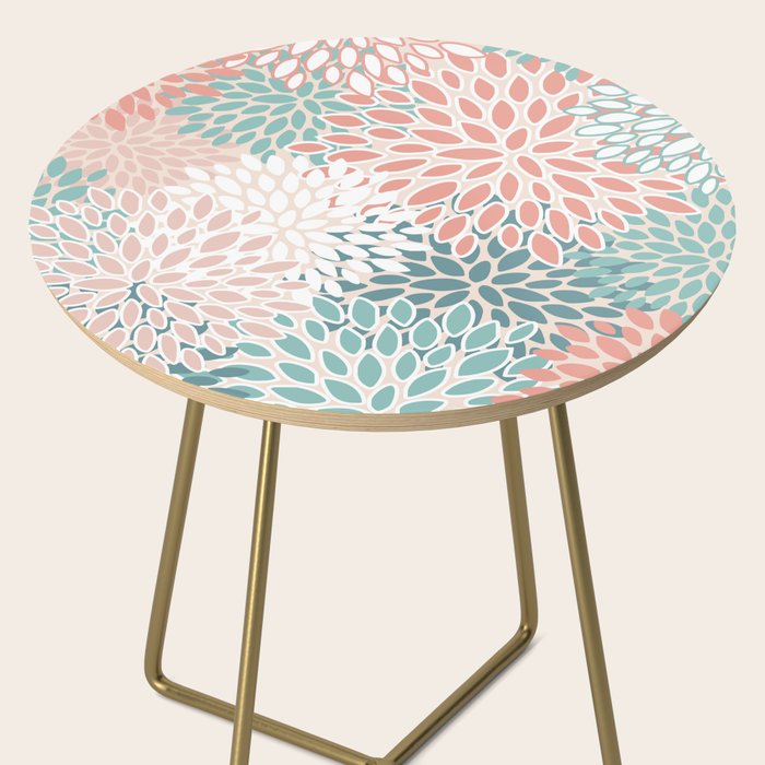 Modern Flowers Print, Coral, Pink and Teal Side Table Gallery Image 2