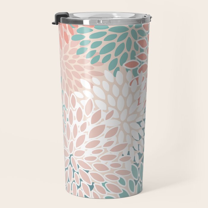 Modern Flowers Print, Coral, Pink and Teal Travel Mug Gallery Image 3