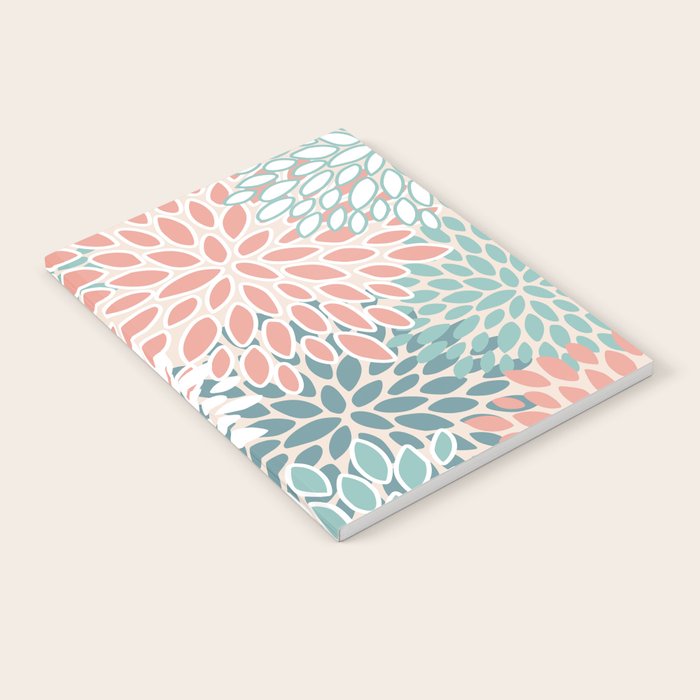Modern Flowers Print, Coral, Pink and Teal Notebook Gallery Image 2