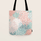 Modern Flowers Print, Coral, Pink and Teal Tote Bag Gallery Image 1