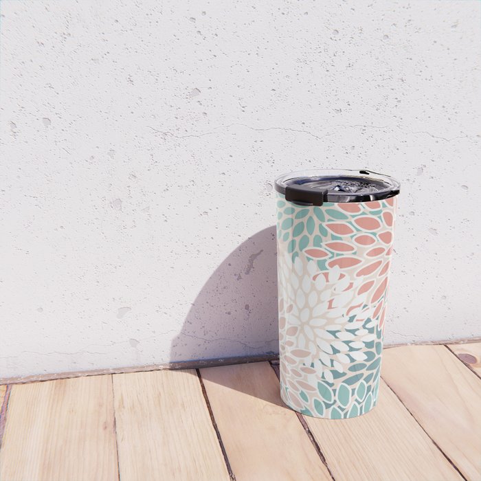 Modern Flowers Print, Coral, Pink and Teal Travel Mug Gallery Image 4