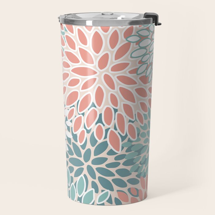 Modern Flowers Print, Coral, Pink and Teal Travel Mug Gallery Image 2