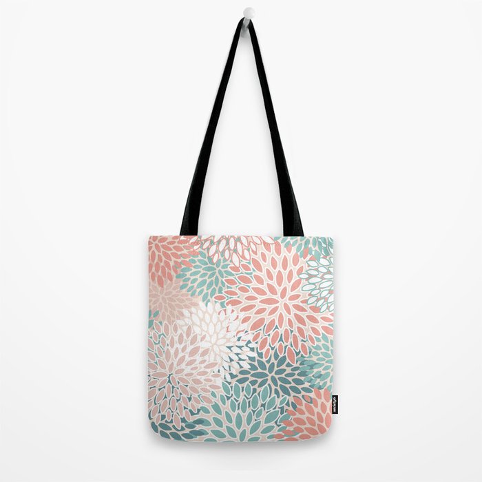 Modern Flowers Print, Coral, Pink and Teal Tote Bag Gallery Image 2