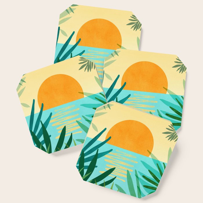 Tropical Ocean View Landscape Illustration Coaster Gallery Image 1