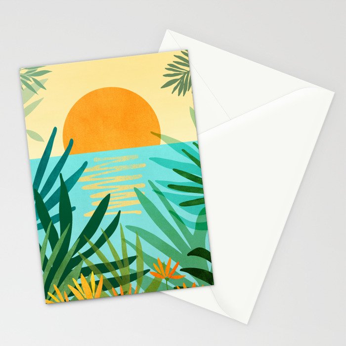 Tropical Ocean View Landscape Illustration Stationery Card Gallery Image 2