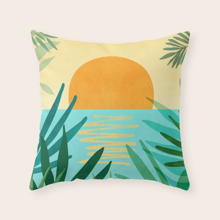 Tropical Ocean View Landscape Illustration Throw Pillow Gallery Image 6