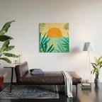 Tropical Ocean View Landscape Illustration Wood Wall Art Gallery Image 2