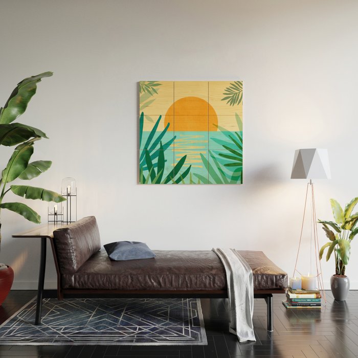 Tropical Ocean View Landscape Illustration Wood Wall Art Gallery Image 2
