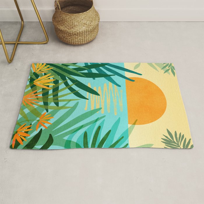 Tropical Ocean View Landscape Illustration Rug Gallery Image 1