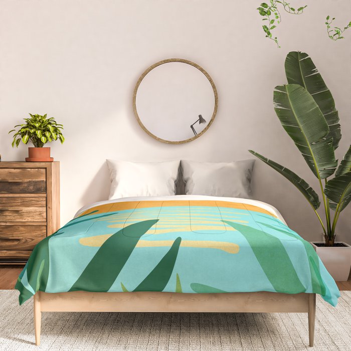 Tropical Ocean View Landscape Illustration Comforter Gallery Image 3