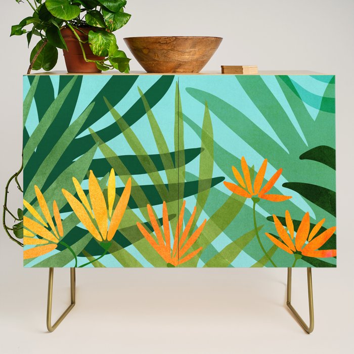 Tropical Ocean View Landscape Illustration Credenza Gallery Image 1