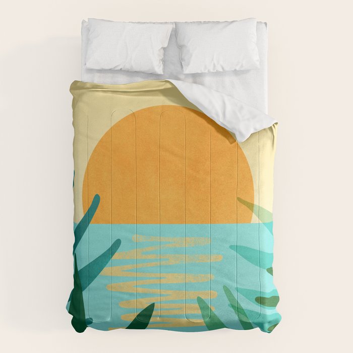 Tropical Ocean View Landscape Illustration Comforter Gallery Image 6