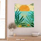 Tropical Ocean View Landscape Illustration Wall Tapestry Gallery Image 2