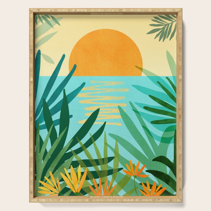 Tropical Ocean View Landscape Illustration Serving Tray Gallery Image 1
