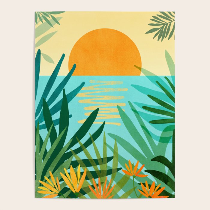 Tropical Ocean View Landscape Illustration Poster Gallery Image 1