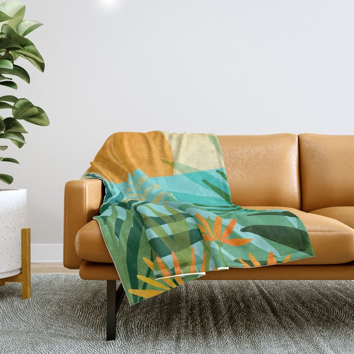 Tropical Ocean View Landscape Illustration Throw Blanket Gallery Image 1