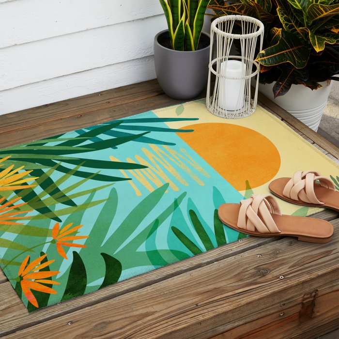 Tropical Ocean View Landscape Illustration Outdoor Rug Gallery Image 2