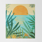 Tropical Ocean View Landscape Illustration Throw Blanket Gallery Image 2