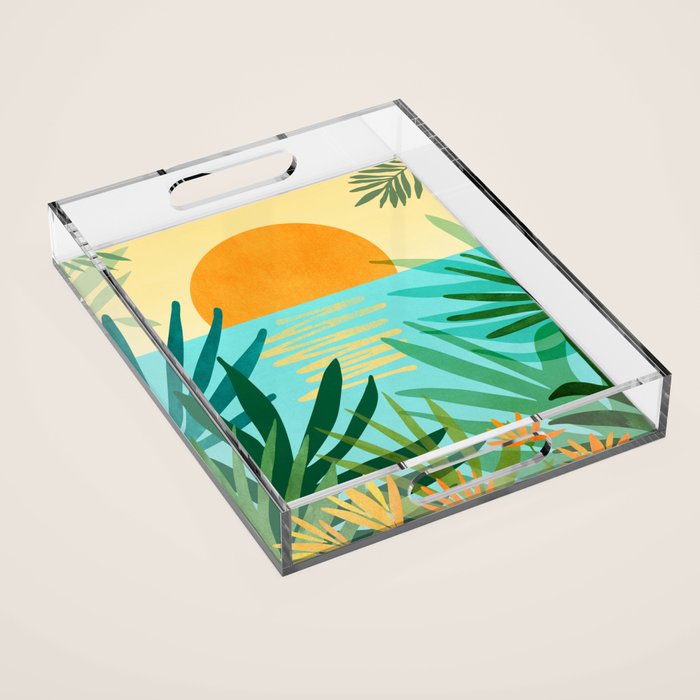 Tropical Ocean View Landscape Illustration Acrylic Tray Gallery Image 1