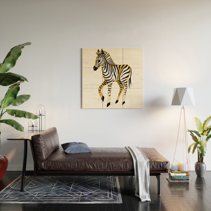 Gold Zebra Wood Wall Art Gallery Image 2
