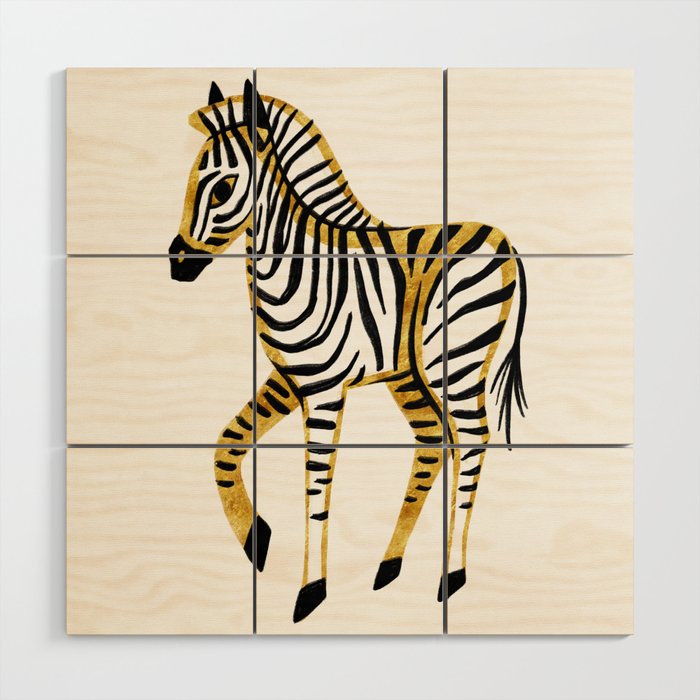 Gold Zebra Wood Wall Art Gallery Image 1