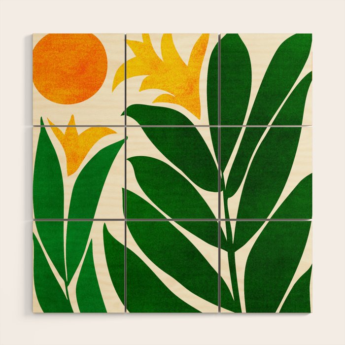 Mid Century Emerald Garden Botanical Wood Wall Art Gallery Image 1