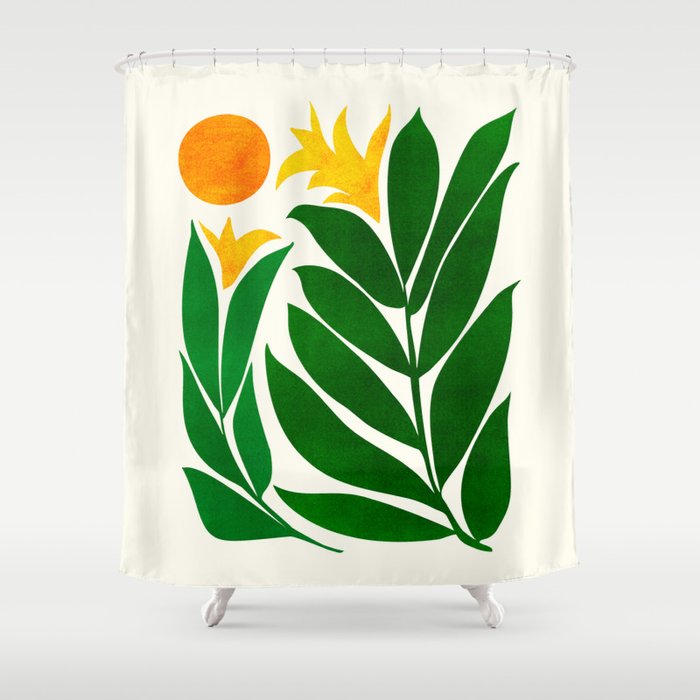 Mid Century Emerald Garden Botanical Shower Curtain Gallery Image 1