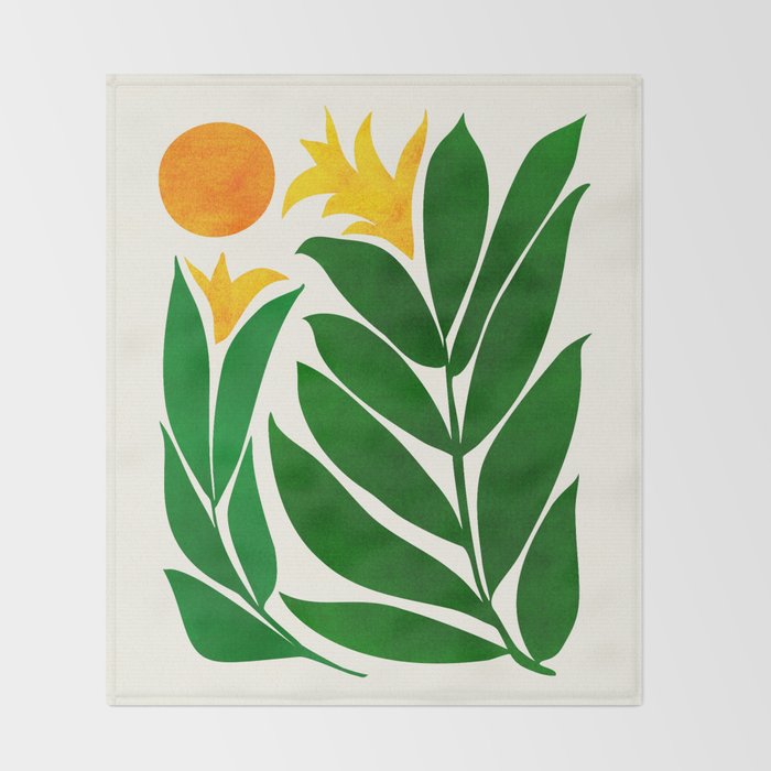 Mid Century Emerald Garden Botanical Throw Blanket Gallery Image 2