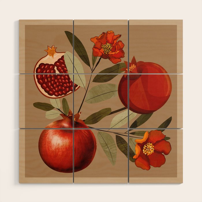 Pomegranate Botanical Art 1 Wood Wall Art Gallery Image 1
