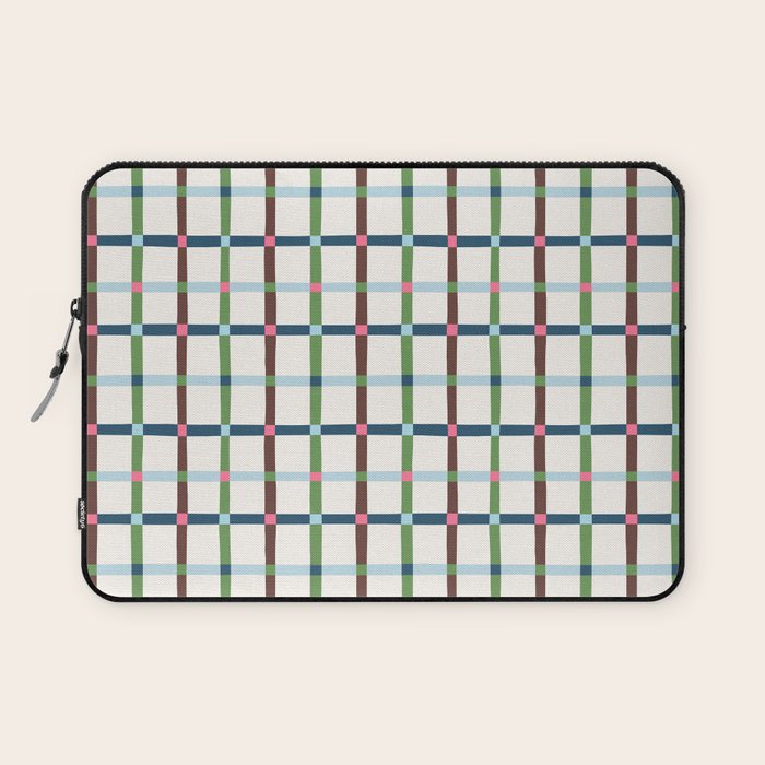 Windowpane Plaid Blue Green on Cream Laptop Sleeve Gallery Image 1