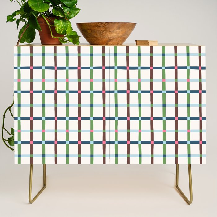 Windowpane Plaid Blue Green on Cream Credenza Gallery Image 1