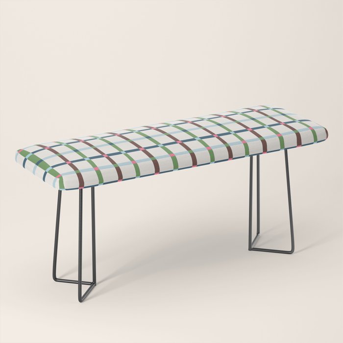 Windowpane Plaid Blue Green on Cream Bench Gallery Image 1