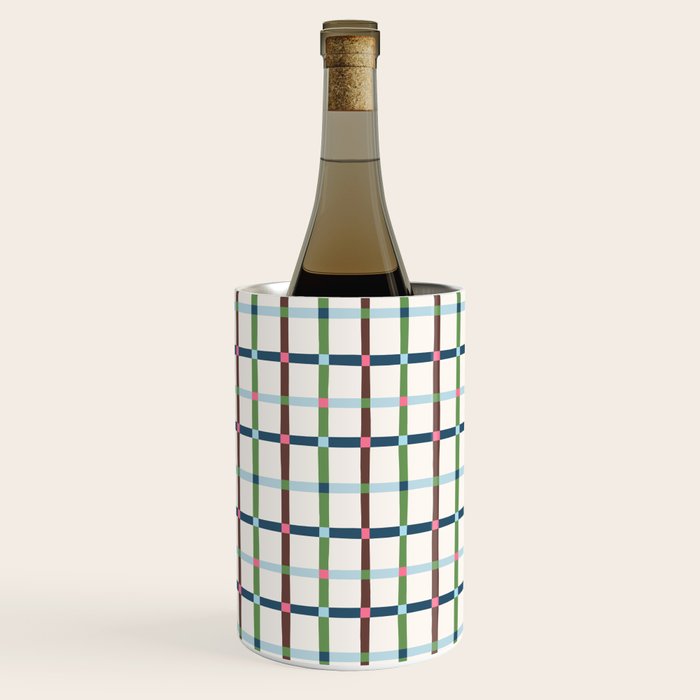 Windowpane Plaid Blue Green on Cream Wine Chiller Gallery Image 2