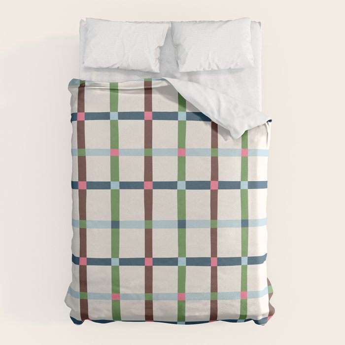 Windowpane Plaid Blue Green on Cream Duvet Cover Gallery Image 6