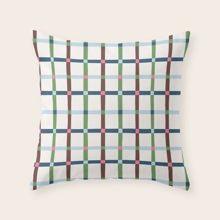 Windowpane Plaid Blue Green on Cream Throw Pillow Gallery Image 6