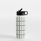 Windowpane Plaid Blue Green on Cream Water Bottle Gallery Image 1