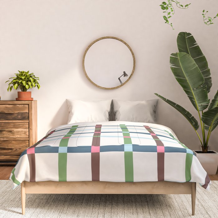 Windowpane Plaid Blue Green on Cream Comforter Gallery Image 3